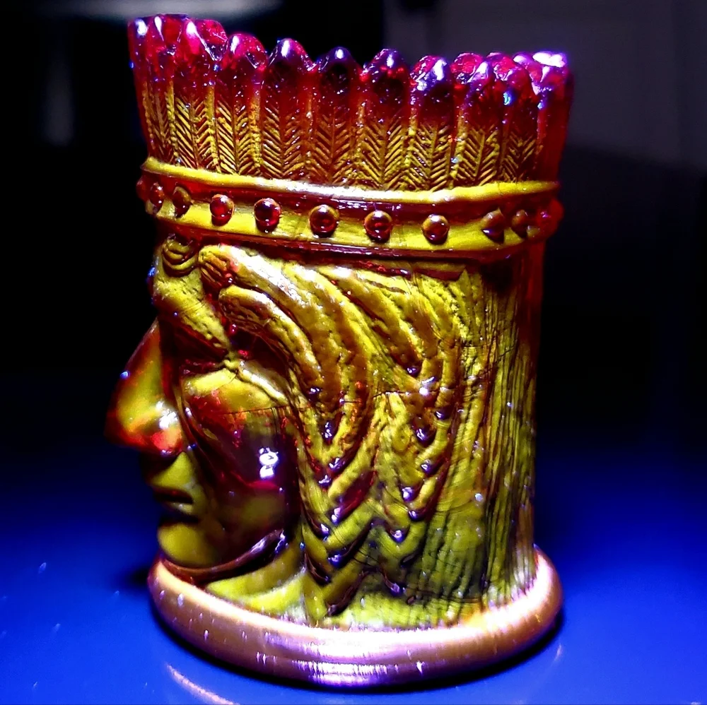 Vntg St. Clair Cadmium Glass Ruby Amberina Indian Head Toothpick Candle Holder - Picture 3 of 16